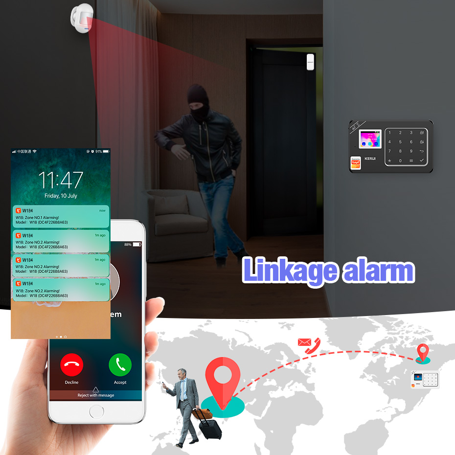 Kerui gsm 4g wifi sistema de s - Sim Gsm Alarm avaliação e preço